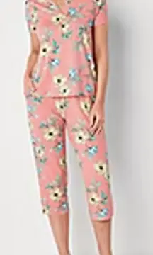 LIZ‎ CLAIBORNE Pink Floral NWT Short Sleeve Sleep Set Cropped 2X Plus Size