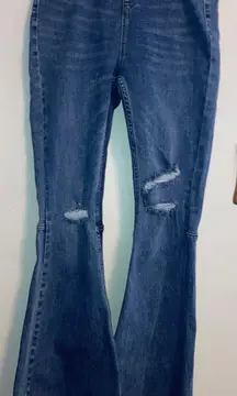 elastic distressed vintage flare jeans