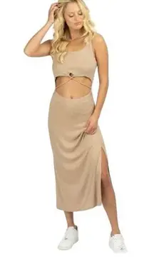 BodyCon Sleeveless Midi Dress with Cut Out Waist Neutral Size Large NWT