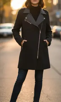 Soia & Kyo Wool Leather Trim Moto Coat Size Large