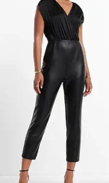 Express cap sleeve faux leather black jumpsuit NWT