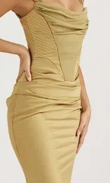 NEW House of CB Natalya Olive green Satin Corset Midi Dress Sz XS