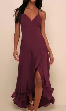 NWT  Lulus In Love Forever Plum Lace-Up High-Low Maxi Dress Wedding Prom Size XS