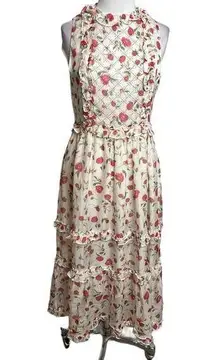 Dodo bar or floral tiered midi dress with stud embellishments Sz 40