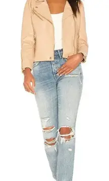 BLANK NYC Faux Leather Moto Jacket in Natural Light Small Womens Vegan Coat