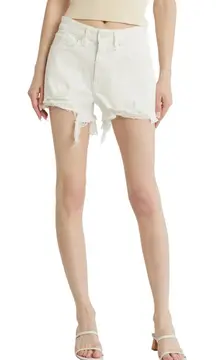 Good American Good '90s Denim Shorts‎ White Distressed Raw Hem Size 18