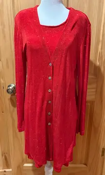 Rabbit Rabbit Rabbit Designs dress and cardigan set vintage Red sparkly Wmns 10