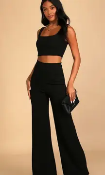 NWT Lulus Only Tonight Black Two-Piece Wide-Leg Jumpsuit Size S