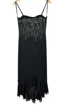 90s Vintage Taboo Sequin Embroidered Ruffle High Low Midi Slip Dress Large