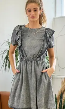 Womens Doe & Rae Boutique Black Mineral Washed Denim Dress - Sz L