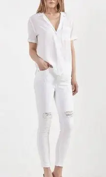 NWT CurrentT/Elliot The High Waist Stiletto 2 Year Distressed White Denim Jeans