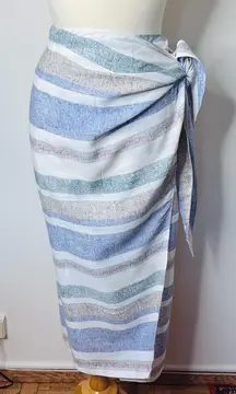 Zara Blue and Green Striped Wrap Skirt