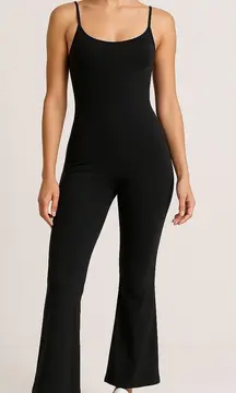 Qinsen Jumpsuit Sleeveless Flare Leg Black Nylon‎ Spandex One Piece Romper