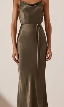 Sophia Bias Cowl Neck Midi Dress in Graphite