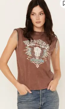 Boot Barn Rock & Roll Denim Women’s Chain Fringe Top BRAND NEW W/TAG. Size M