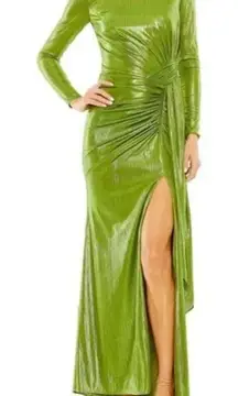 NWT Mac Duggal Drape Bodice Metallic Green Long Sleeve Dress‎ 4 Gown Style 27165