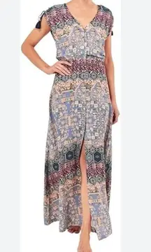 Tigerlily Belle Eau Bohemian Button Down V Neck Maxi Dress 6