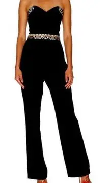 On the Road Embroidered Bustier Jumpsuit - Black - AU 10