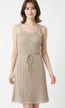 Jessica Simpson Women's Beige Crochet A-line Midi Dress Size M Sleeveless