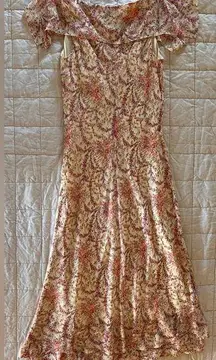 Maggy London  100% Silk Pink & Cream Floral Maxi Dress - 8