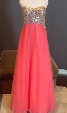 Women’s Pink Full Length Sparkly Tulle & Sequined Prom Party Dress Size L NWT