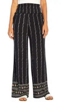 Three Dots Floral Printed Wide Leg Pull On Pants Black‎ Small