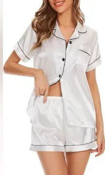 Amazon Women's Silk Pajamas Satin Set Short Sleeve Sleepwear Top and Shorts 2 Piece