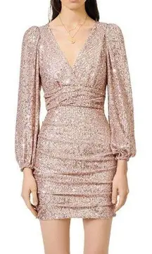 Maje Ripaillette Sequin Mini Dress Gold Size 34 US XS Long Sleeve NWT