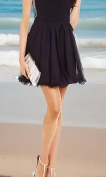 Blondie Nites black short Illusion Yoke Pearl Embellished Back Swing dress- 11