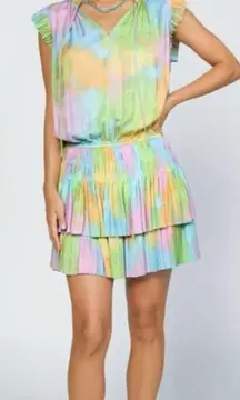 Anthropologie Current Air Zoey Rainbow Pastel Cotton Candy Pleated dress Small