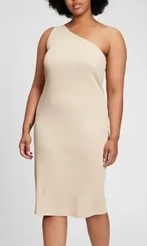 Gap Women's M Rib One-Shoulder Midi Dress‎ Tan Neutral Ribbed Casual