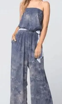 Free People Just Float Gray Blue Strapless Tie Dye Jumpsuit Medium