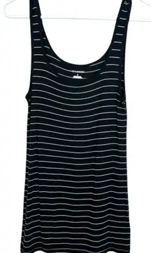 Halogen Black White Stripe Tank Top Medium Ribbed Rayon Spandex Stretch Jersey