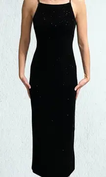 Vintage Be Smart Long Sparkly Black Velvet Dress