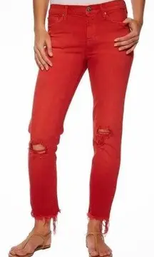 Hudson Jeans Hudson Mid Rise Zoey Crop Jeans Red 30 Waist Distressed