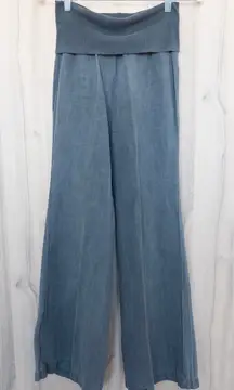 Elevenses Wide Leg Linen Pants Size XS Charcoal Foldover Waist Coastal Lagenlook