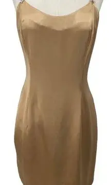 Vintage 90s Jessica McClintock Satin Mini Dress Flower Beaded Straps Champagne 6