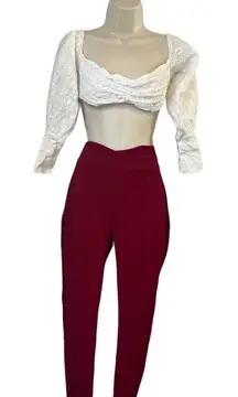 Boohoo Burgundy Red Chic Tapered Leg Elastic Waist Pants Women’s‎ Size 6