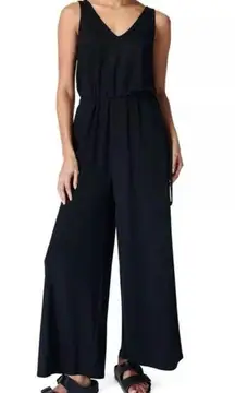 SWEATY BETTY Cruise V-Neck Wide Leg Cropped Jumpsuit Black Size XSRetail$128