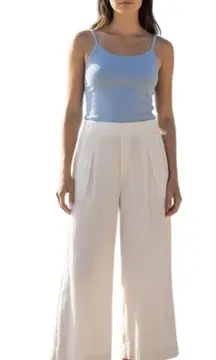 Halara Pants Womens XL White Pleated Wide Leg Cropped Elastic Waist Pockets