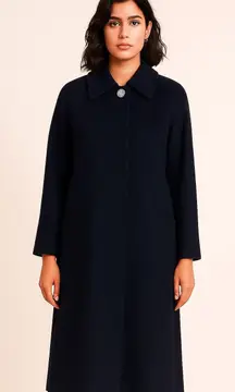 Vintage Navy Blue 100% Pure Wool Long Coat Size L/12