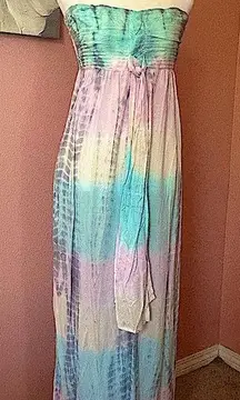 Pastel rainbow Hawaiian maxi Dress in teal & pink tie dye braided top NWT S/M