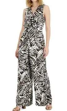 Inc wide leg Jumpsuit Size 6 Brown white Satin tropical animal print NWT