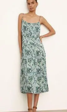 Vince  Painted Floral Herb Green Camisole Midi Dress Size XL