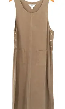 Amy K Su AKS Tencel Pinafore Jumper Maxi Buttoned Pockets Brown Dress L