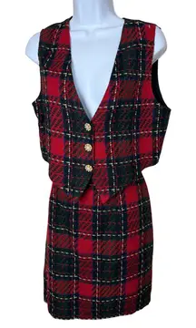 Vintage TR Bentley Plaid Vest Skirt Set Red Green Christmas
