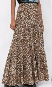 Pinko Elastic Waist Leopard Print Tiered Maxi Skirt Brown Black Women's Medium