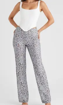 HOUSE OF CB Mara Metallic Floral Lace Pants, Silver, Medium