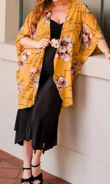 I JOAH Premium Floral Kimono Cover Up Top Open Front Cardigan M