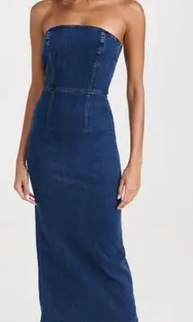 NWT Reformation Jeans Eugenia Denim Strapless Midi Dress Simcoe Blue Women's 4